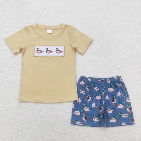 sister brother embroidery mallard duck matching clothing set