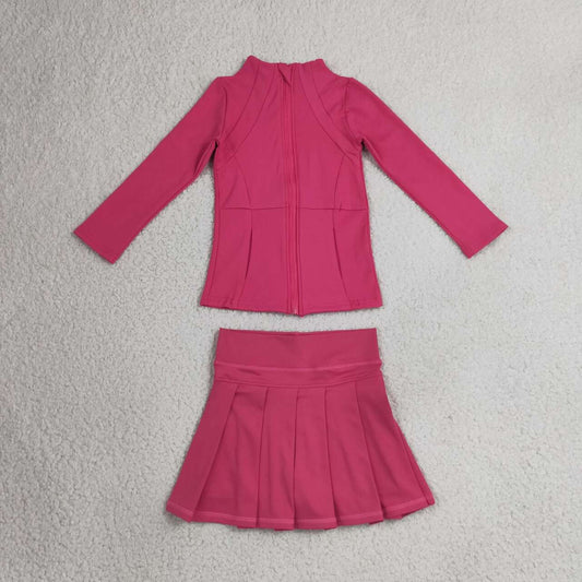 Hot pink yoga pullover top matching skorts girls outfit