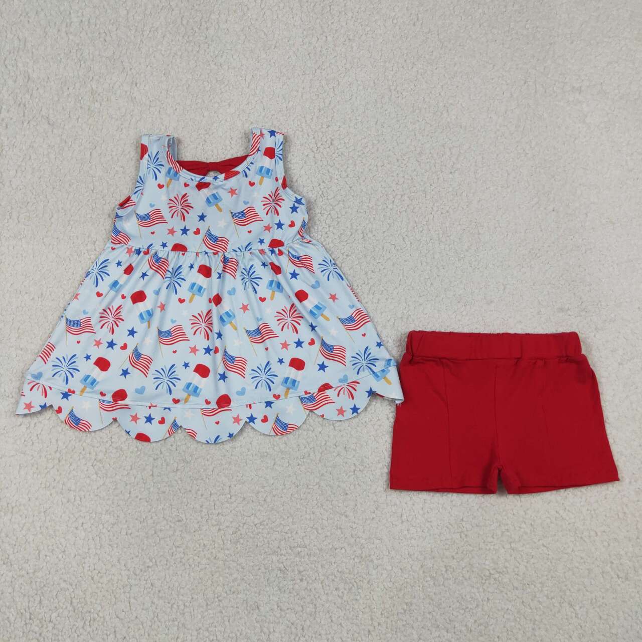 America flag top matching shorts girls summer outfit
