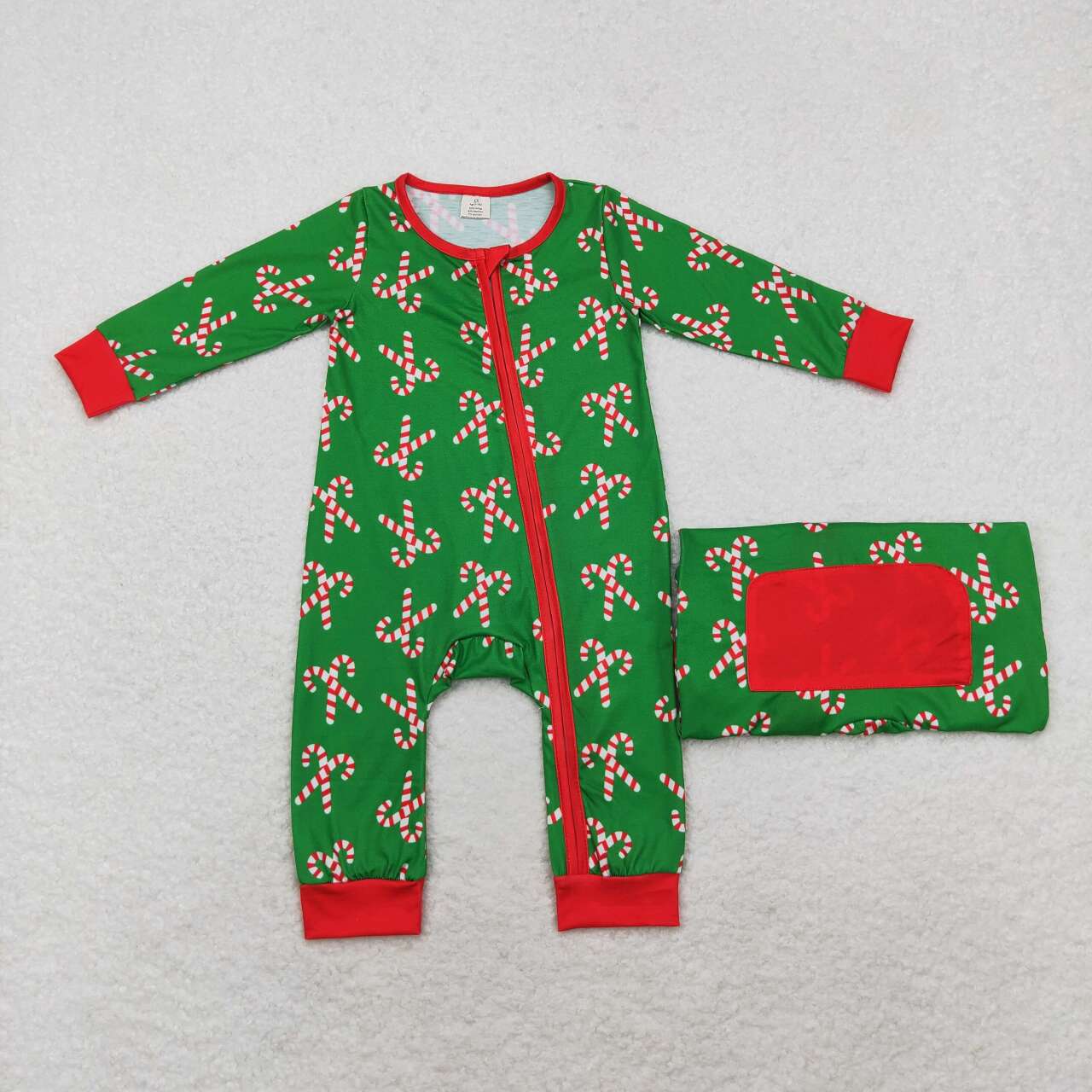 toddle baby boy christmas candy cane long sleeve bamboo zip romper