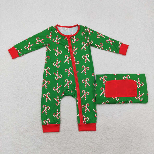 toddle baby boy christmas candy cane long sleeve bamboo zip romper