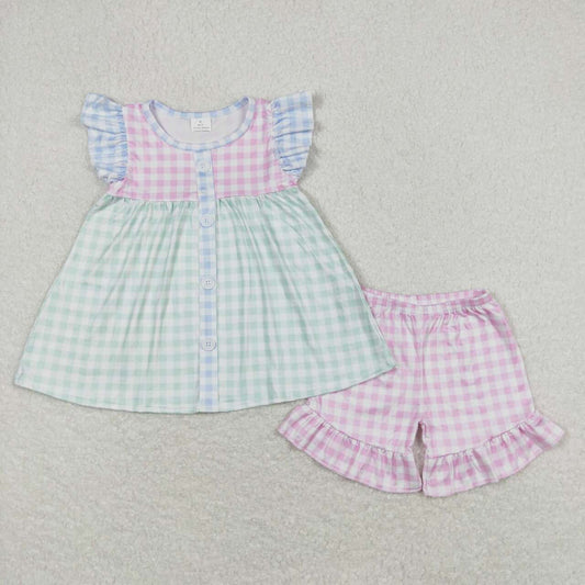 pink green gingham boutique outfit