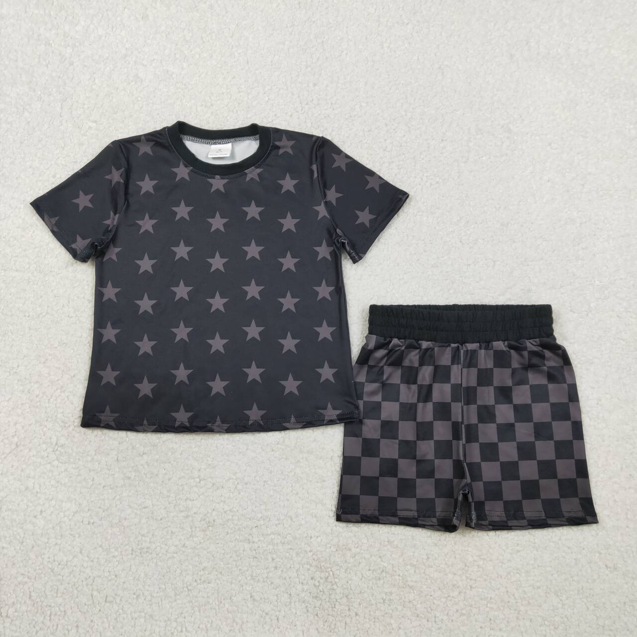 Star top matching checkered shorts girls summer outfit