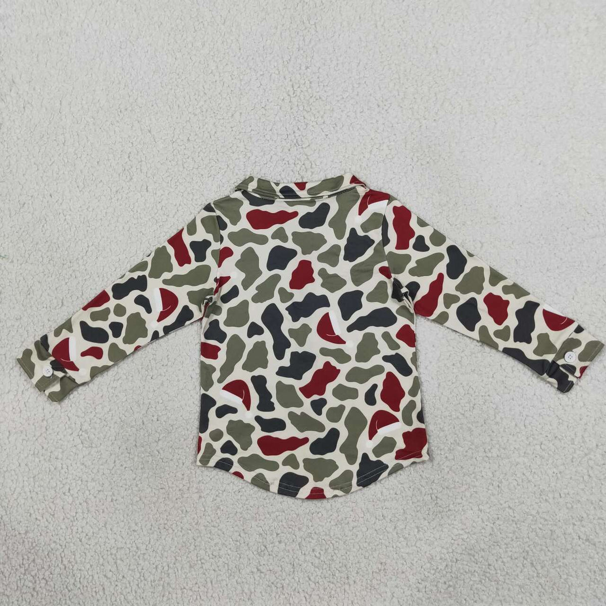 Christmas green red camo print kids boy long sleeve button down t-shirt top preorder