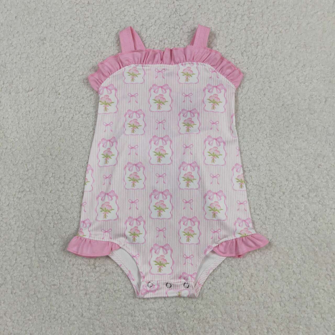 Pink flowers print toodle girl summer romper