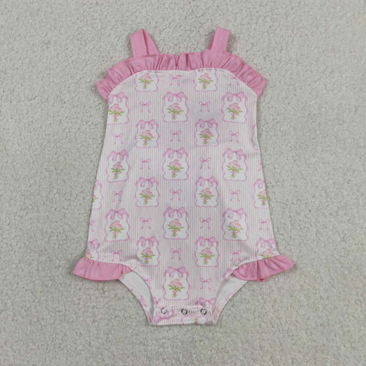 Pink flowers print toodle girl summer romper