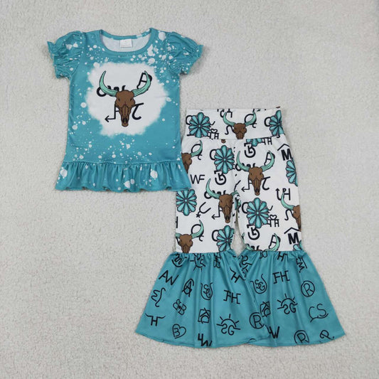 Girls western cow short sleeve outfit