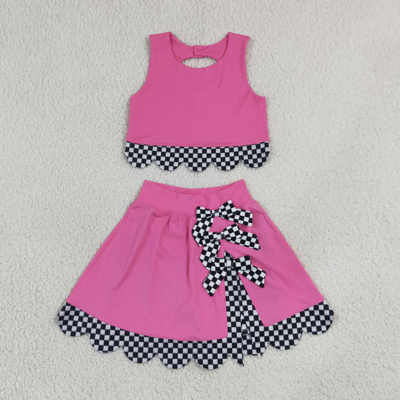 Hot pink yoga top matching skorts girls summer outfit