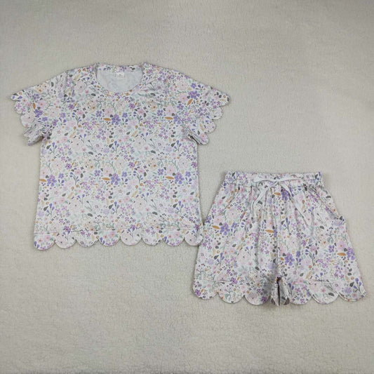 Adult women lavender flowers design short sleeve clothes