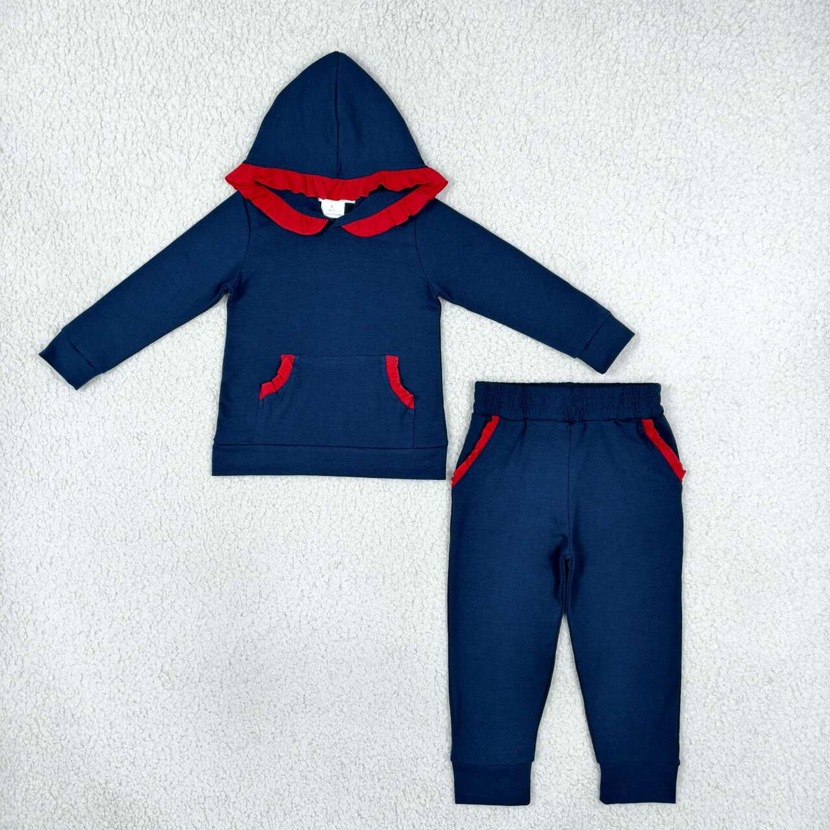 Long sleeve navy hoodie top matching pants girls wholesale factory price outfit preorder