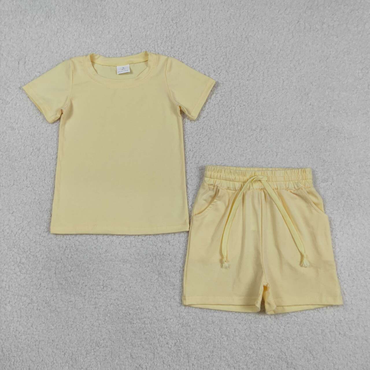Light yellow cotton top matching shorts boy summer outfit