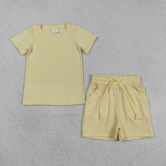 Light yellow cotton top matching shorts boy summer outfit
