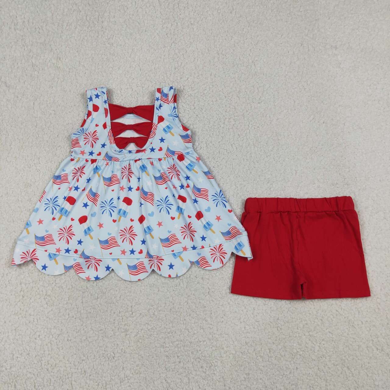 America flag top matching shorts girls summer outfit