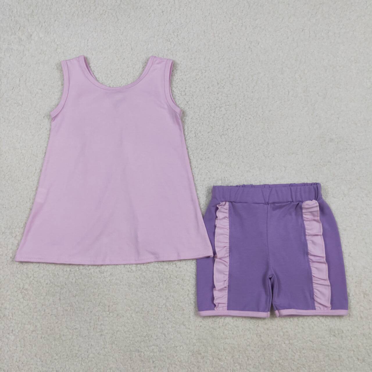 Lavender tank top matching shorts girl summer outfit