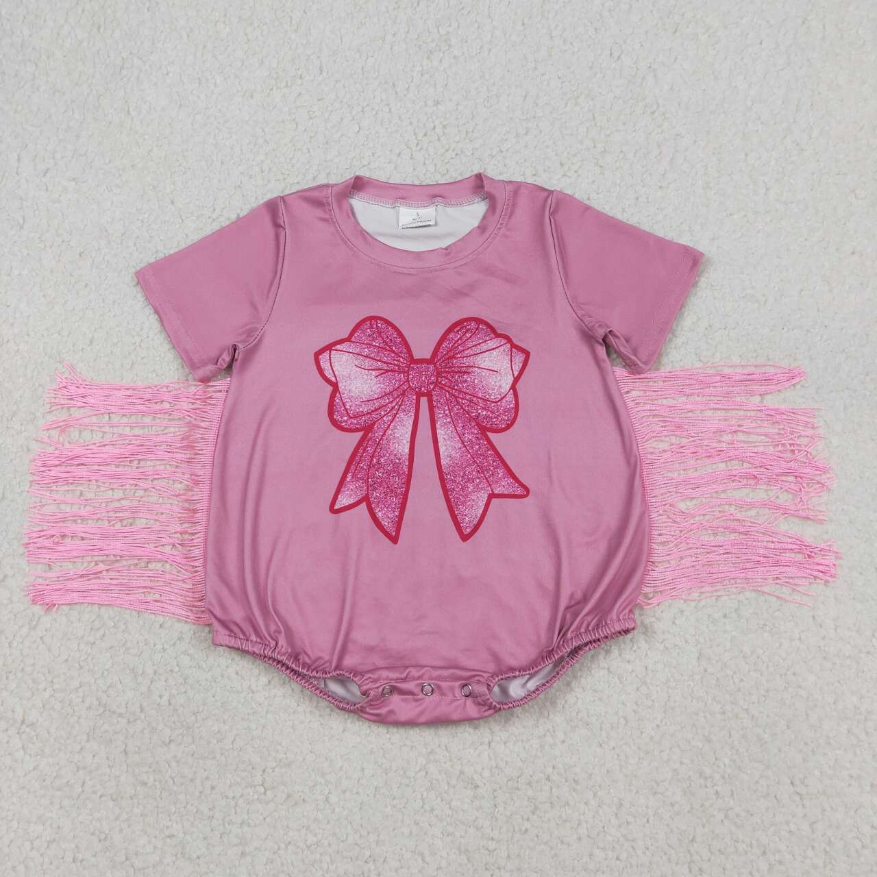 Pink bow design infant baby girls short sleeve tassel romper