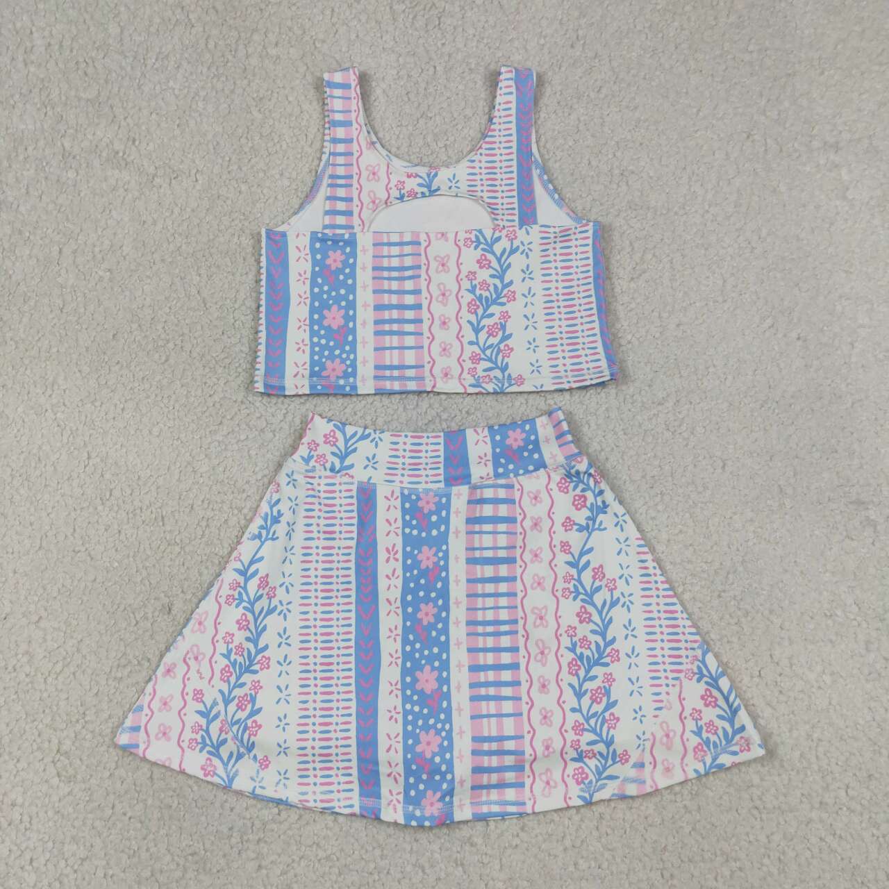 Toddle baby girls pink blue floral active wear athletic summer yoga skort set