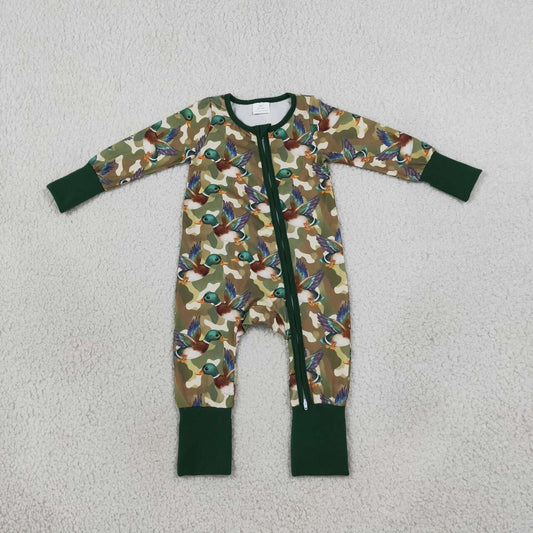 Toddle baby long sleeve duck camo print zip romper