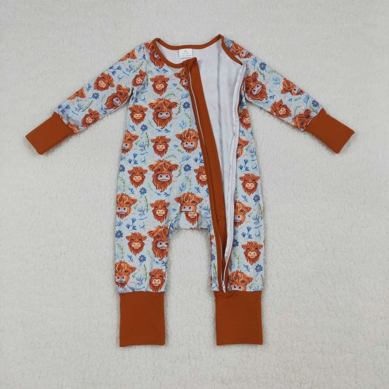 Toddle girls highland cow western zip romper