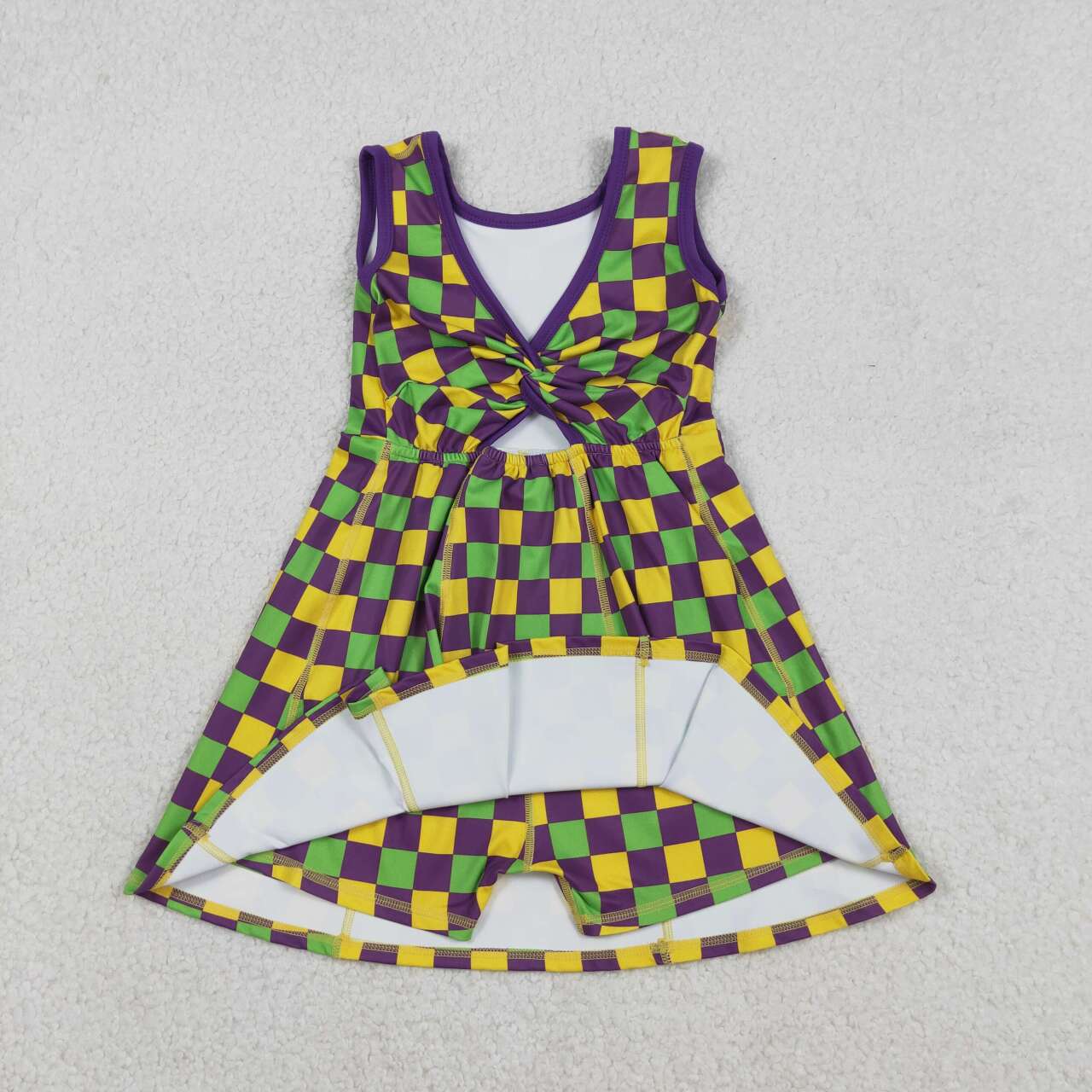 Mardi Gras bow design girls yoga dress