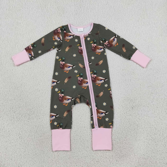 Toddle baby girl mallard duck flowers zip romper
