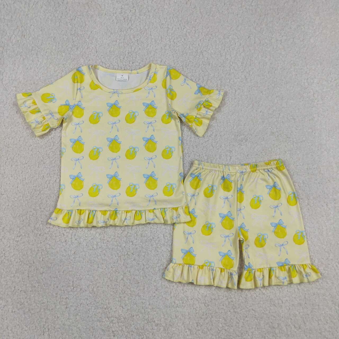 Lemon flowers top matching shorts girls summer outfit