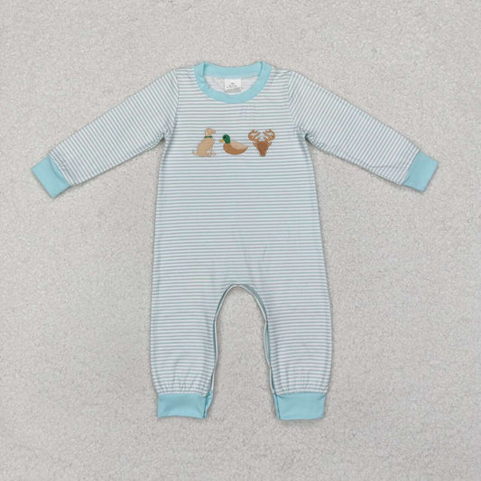 Toddle baby boy embroidery mallard duck dog reindeer long sleeve romper