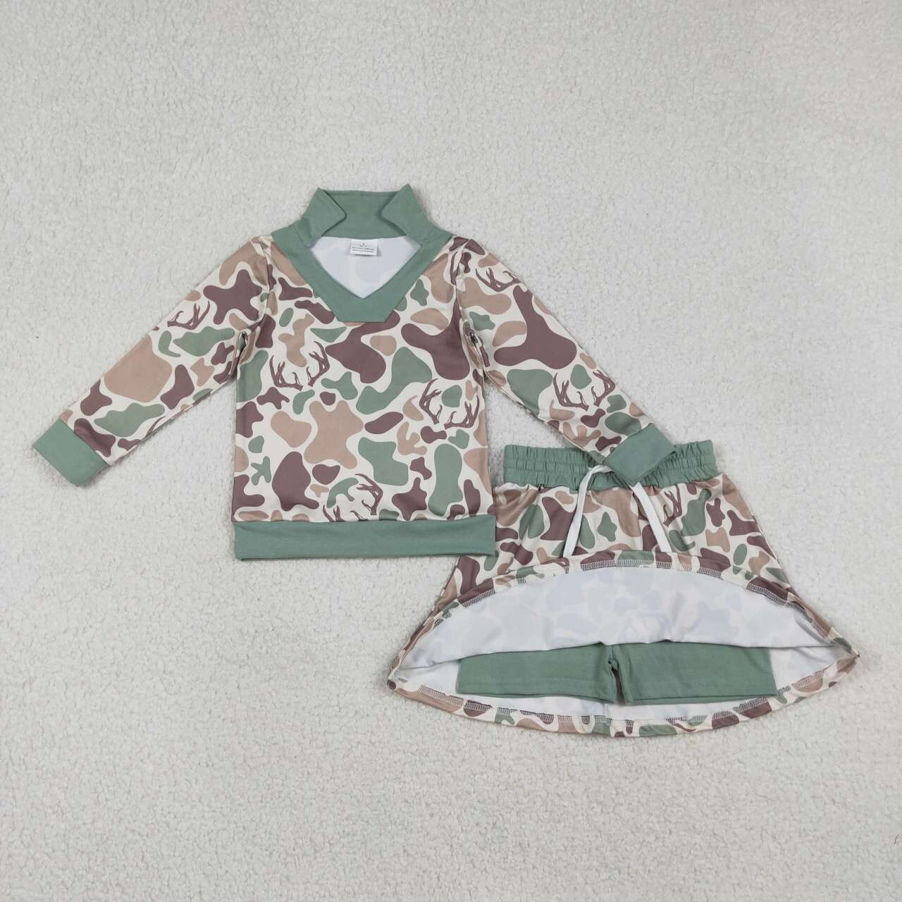 Deer camo pullover matching skirt girls long sleeve outfit