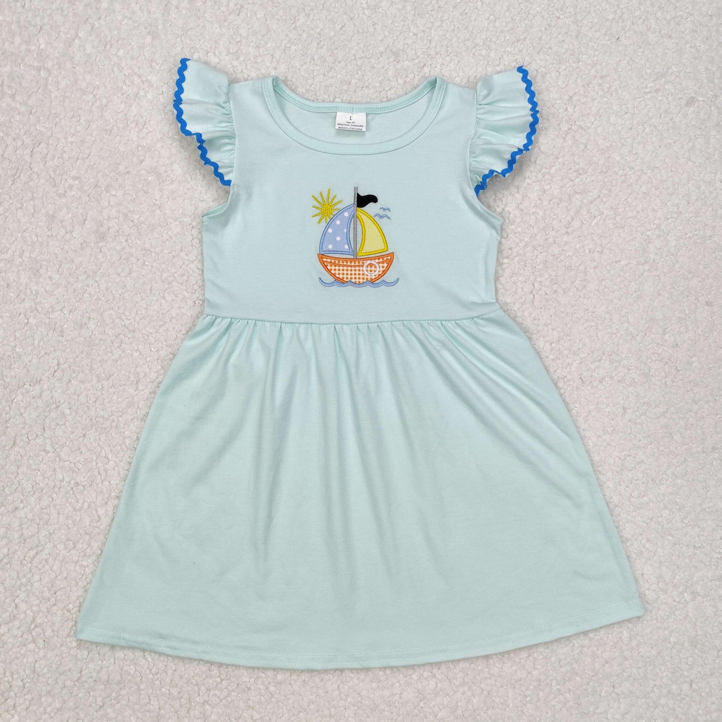 Baby girls  embroidery sailboat short sleeve dress