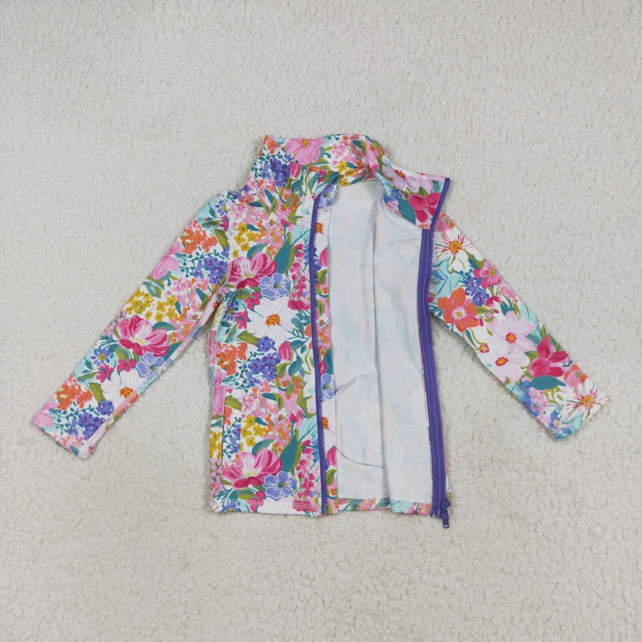 Baby Girls Colorful Flowers Yoga Zip Top Pullover