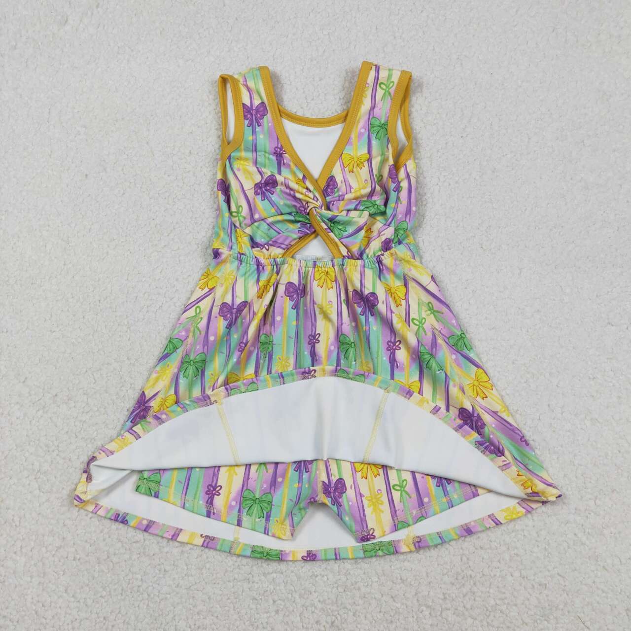 Mardi Gras bow design girls yoga dress