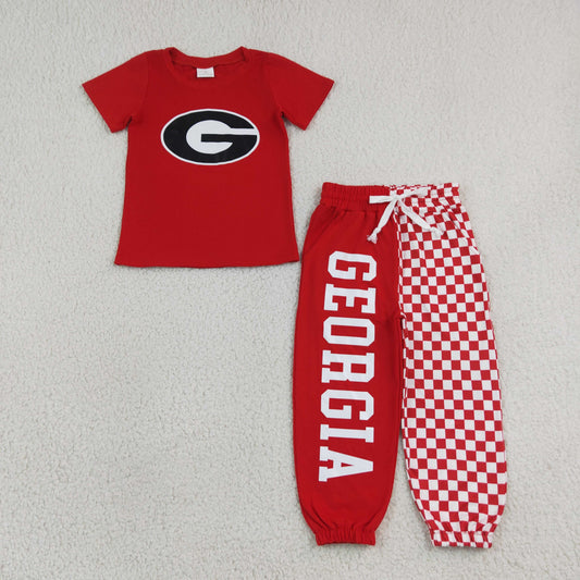 Georgia print short sleeve vinyl top matching pants boy outfit
