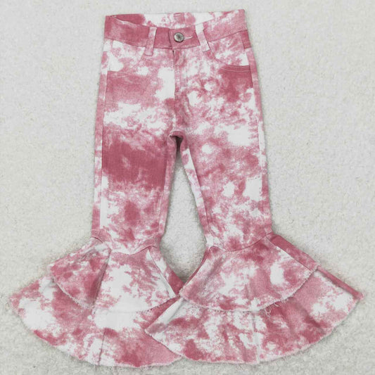 pink tie dye double ruffle jeans bell bottoms