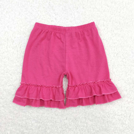 hot pink solid cotton ruffle shorts