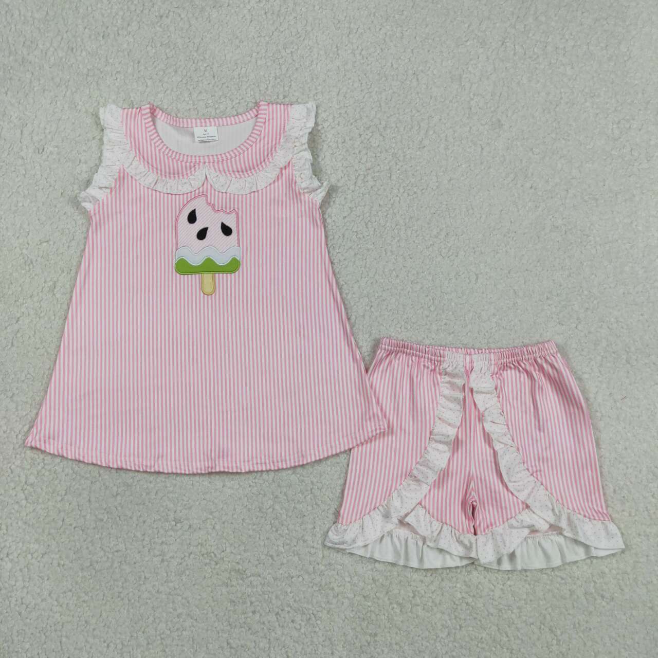 Embroidery Popsicle print toddle girls summer outfit