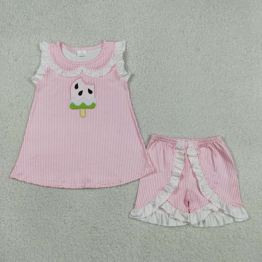 Embroidery Popsicle print toddle girls summer outfit