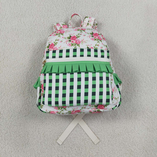 toddle baby girls floral green checkered mini backpack