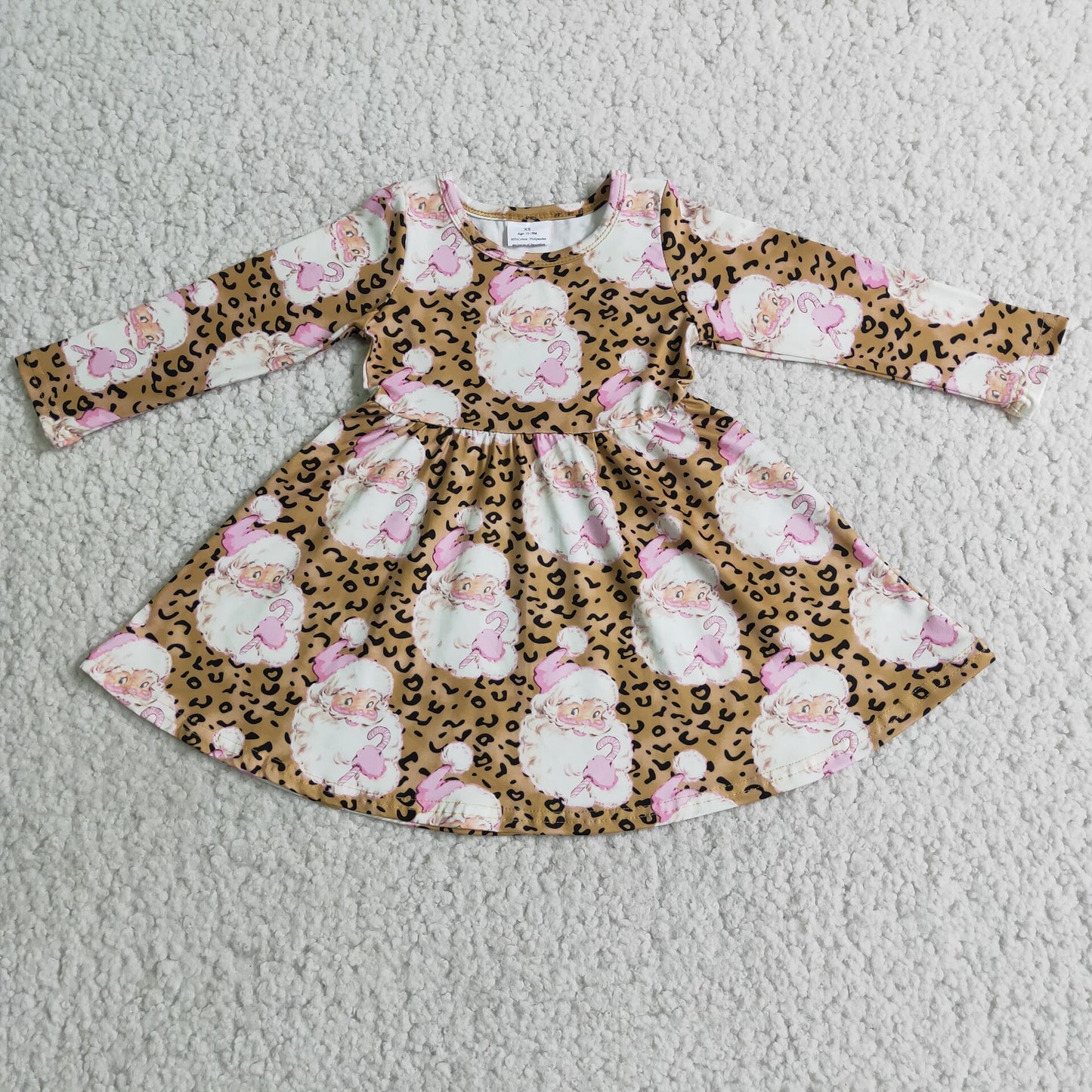 Baby girls long sleeve leopard print  Santa Claus dress