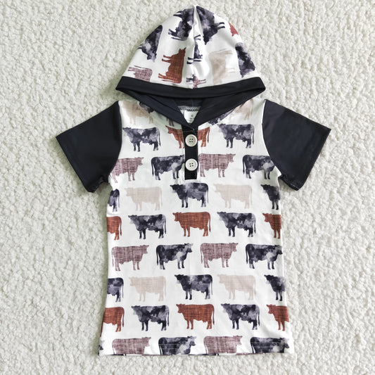 baby boys short sleeve cow hoodie top