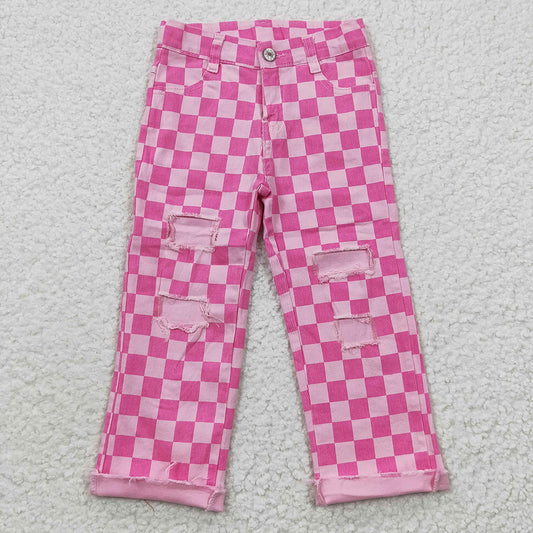 boys girls pink checkered denim pants
