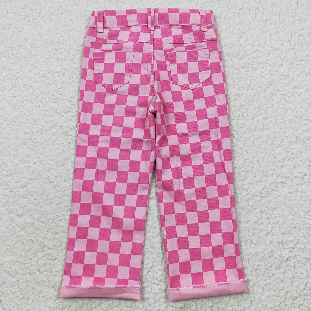 boys girls pink checkered denim pants