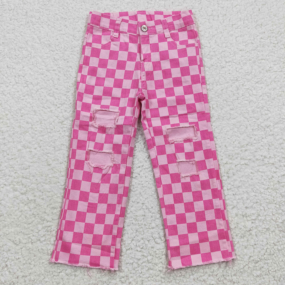 boys girls pink checkered denim pants