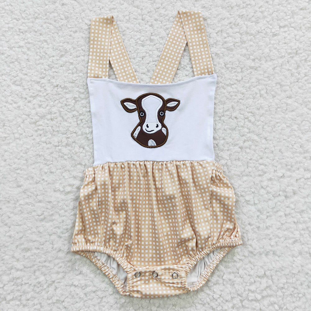 embroidery cow boy sunflower  romper