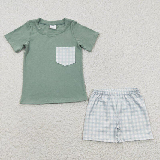 baby boy blue plaid summer short set