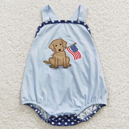 Embroidery July  4th boy flag dog print wholesale romper