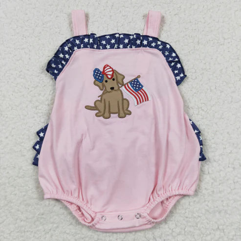 Embroidery July  4th boy flag dog sister brother matching outfit