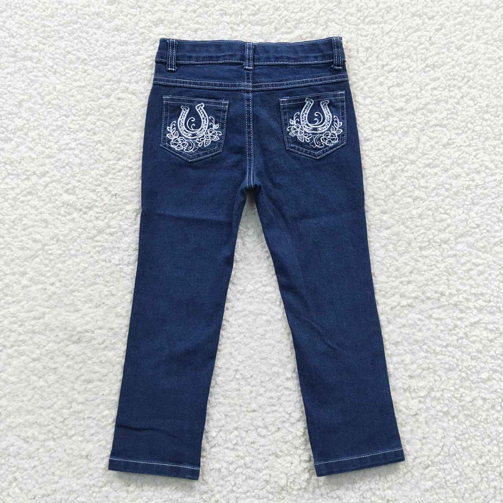 girls bleach blue button denim pants  Jean with horse shoes pants