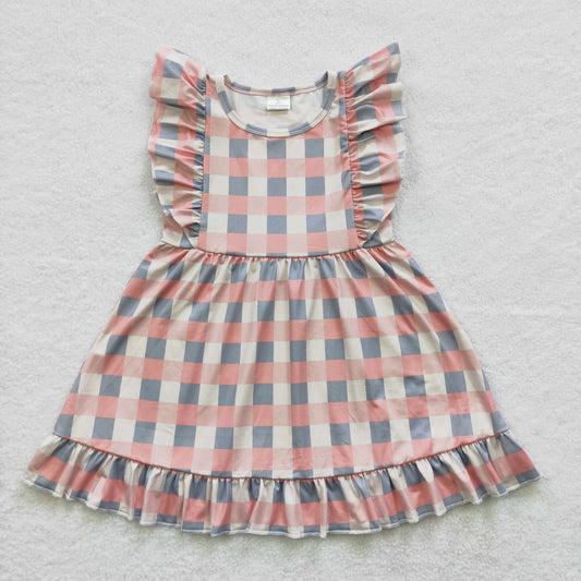 baby girls wholesale summer dress checkered flutter sleeve dress