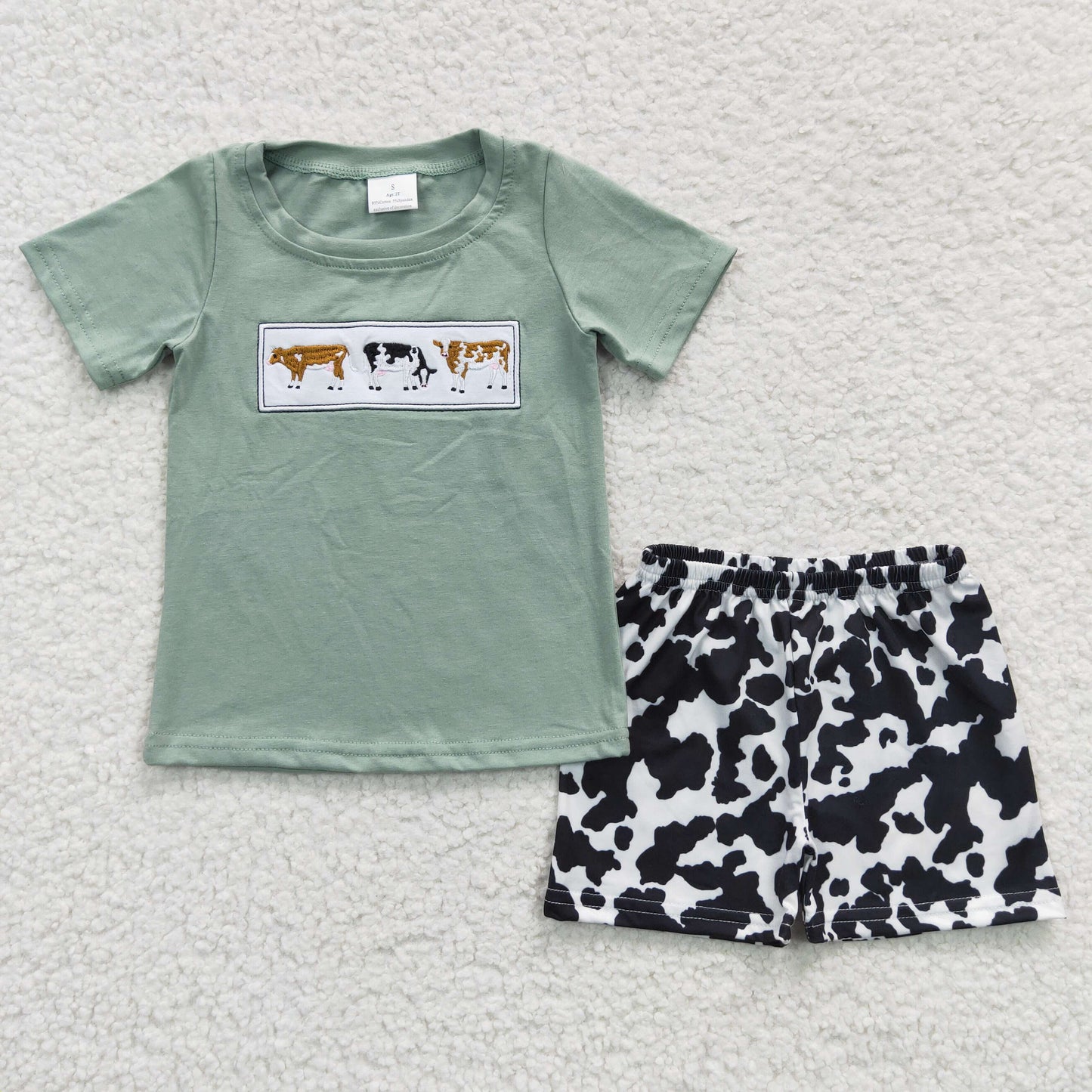 Embroidery animal farm cow wholesale boy summer short set