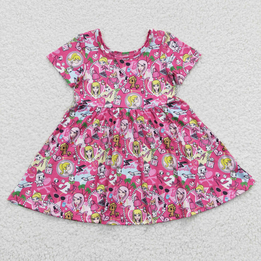 wholesale short sleeve doll print boutique dress kids clothing