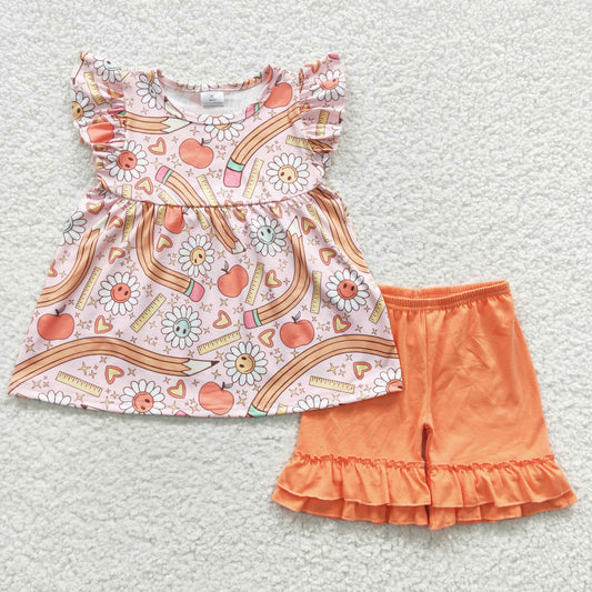 apple design baby girls back to school clothing set